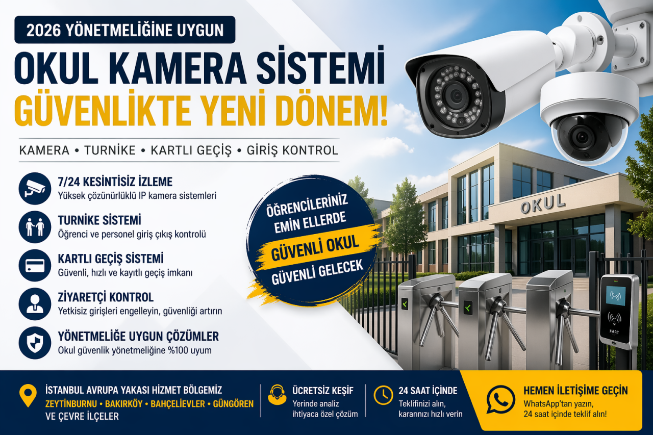 Okul Kamera Sistemi 2026 | Güvenlik, Turnike ve Giriş Kontrol Çözümleri