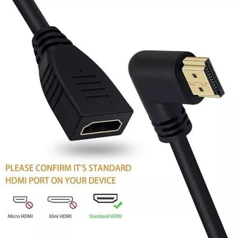 Anunnaki 90 Derece Sol Erkek Dişi HDMI Uzatma Kablosu 1 m Uzunluk 4K60Hz