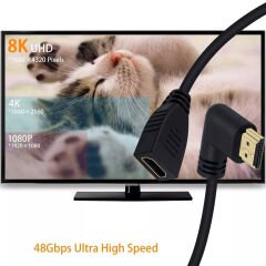 Anunnaki 90 Derece Sol Erkek Dişi HDMI Uzatma Kablosu 1 m Uzunluk 4K60Hz