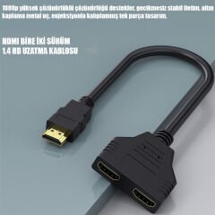 HDMI Çoğaltıcı Erkek Çift HDMI Dişi Çoklayıcı Adaptör Kablosu Siyah
