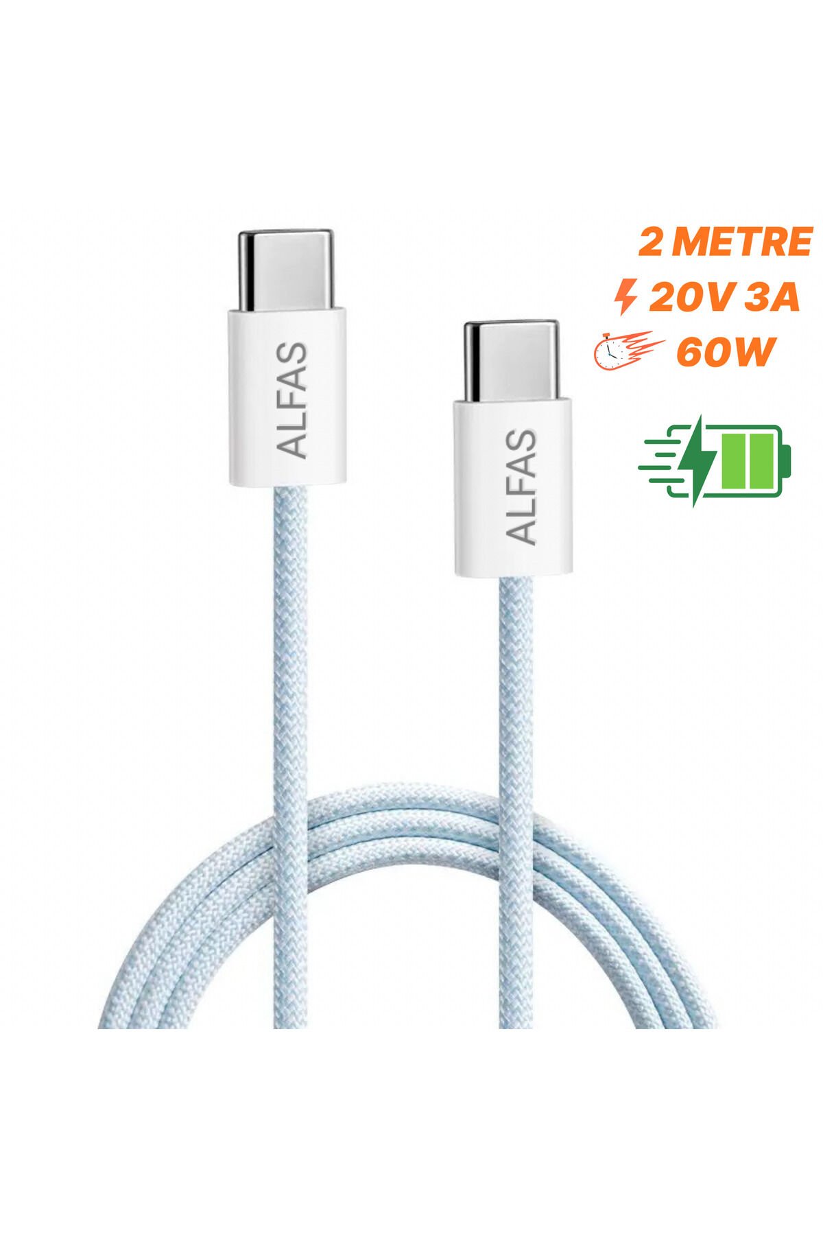 Type-C Şarj Kablosu 2m PD 60W 3A 1Gbps Hızlı Şarj & Data Transfer Usb-c Iphone Android Örgülü Kablo