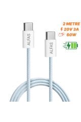 Type-C Şarj Kablosu 2m PD 60W 3A 1Gbps Hızlı Şarj & Data Transfer Usb-c Iphone Android Örgülü Kablo