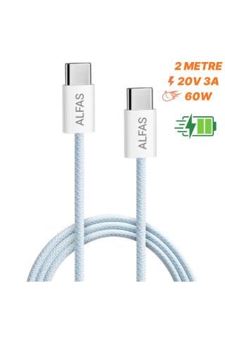 Type-C Şarj Kablosu 2m PD 60W 3A 1Gbps Hızlı Şarj & Data Transfer Usb-c Iphone Android Örgülü Kablo