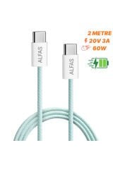 Type-C Şarj Kablosu 2m PD 60W 3A 1Gbps Hızlı Şarj & Data Transfer Usb-c Iphone Android Örgülü Kablo