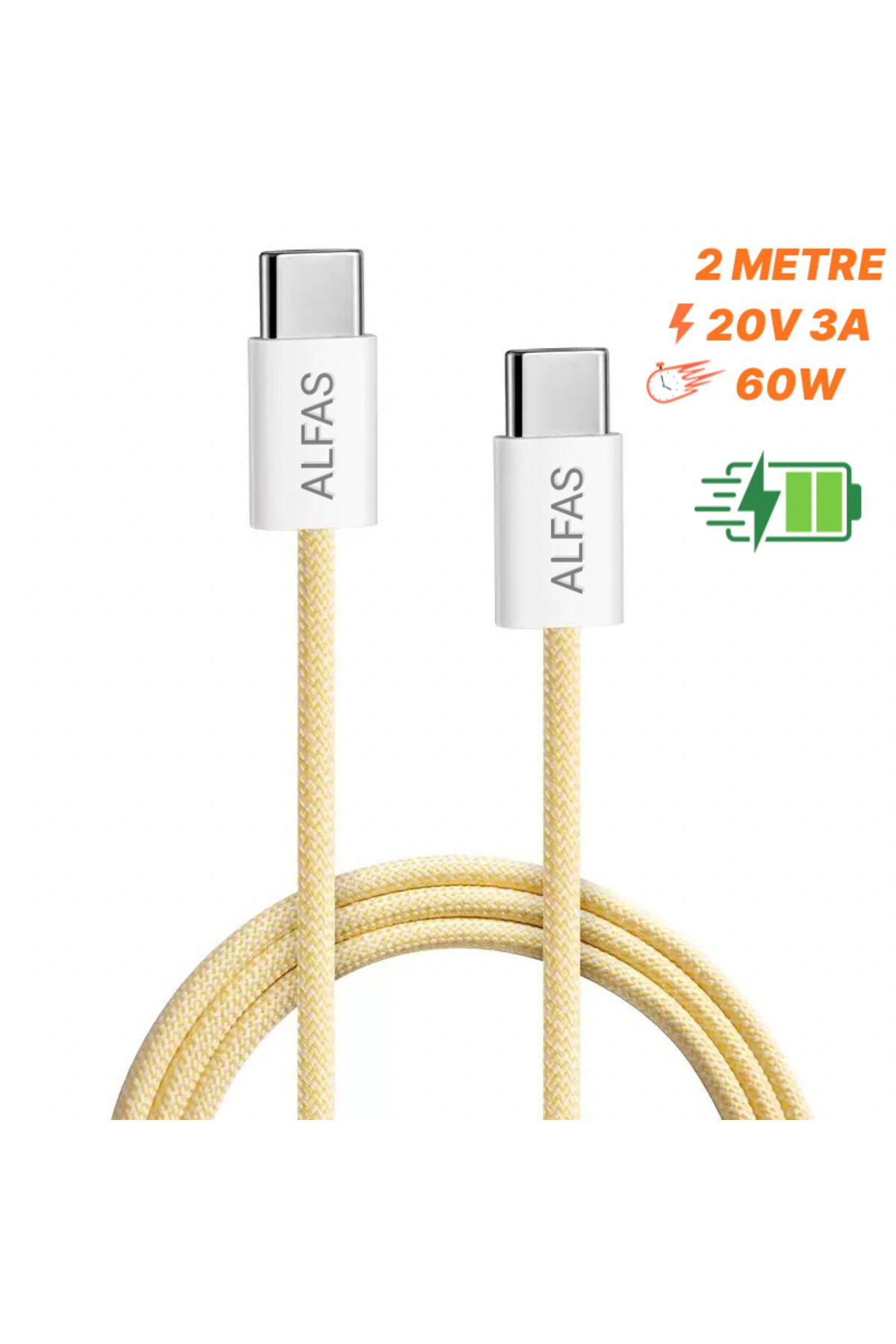 Type-C Şarj Kablosu 2m PD 60W 3A 1Gbps Hızlı Şarj & Data Transfer Usb-c Iphone Android Örgülü Kablo