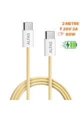 Type-C Şarj Kablosu 2m PD 60W 3A 1Gbps Hızlı Şarj & Data Transfer Usb-c Iphone Android Örgülü Kablo