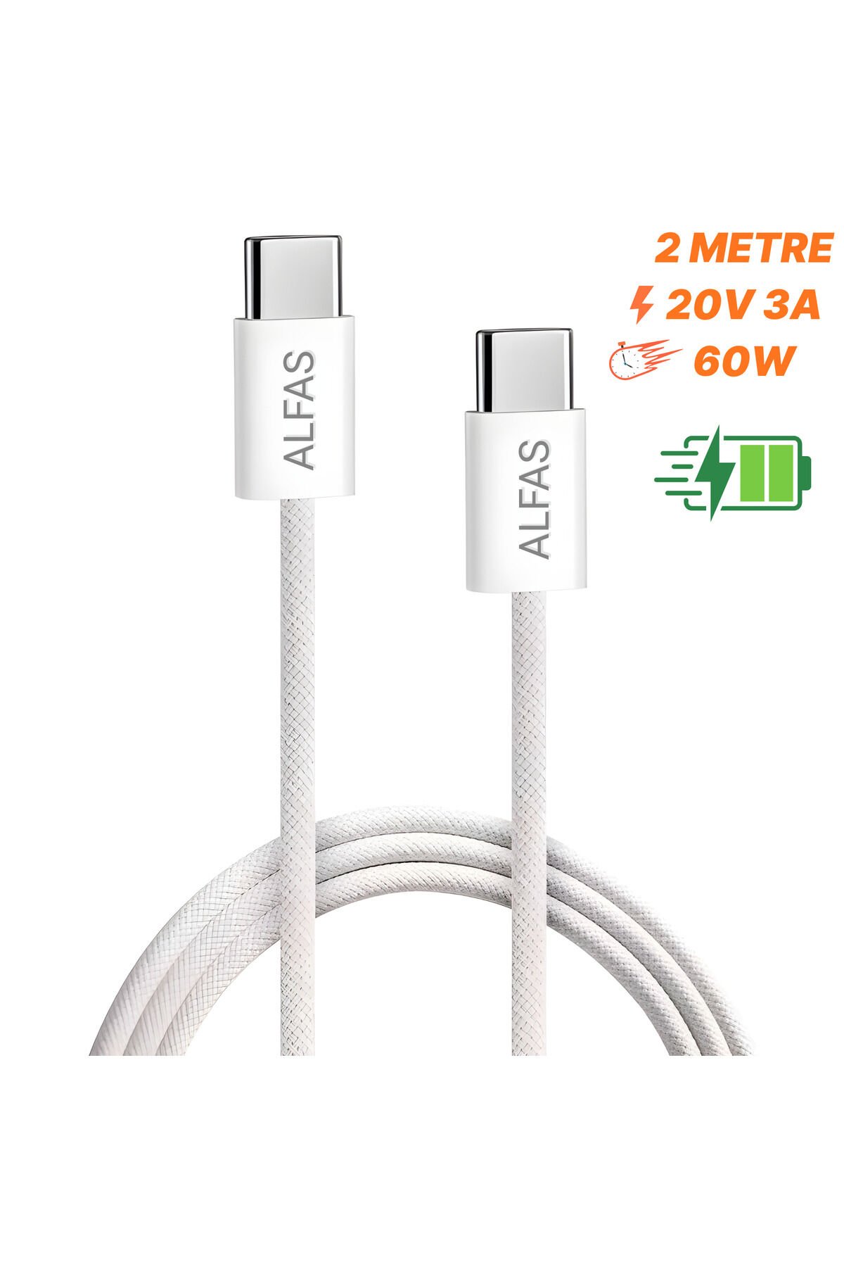 Type-C Şarj Kablosu 2m PD 60W 3A 1Gbps Hızlı Şarj & Data Transfer Usb-c Iphone Android Örgülü Kablo
