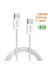 Type-C Şarj Kablosu 2m PD 60W 3A 1Gbps Hızlı Şarj & Data Transfer Usb-c Iphone Android Örgülü Kablo