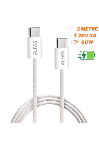 Type-C Şarj Kablosu 2m PD 60W 3A 1Gbps Hızlı Şarj & Data Transfer Usb-c Iphone Android Örgülü Kablo