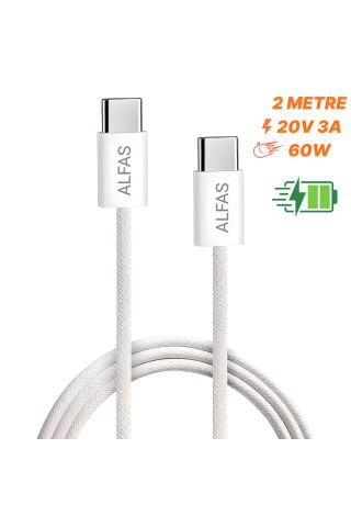 Type-C Şarj Kablosu 2m PD 60W 3A 1Gbps Hızlı Şarj & Data Transfer Usb-c Iphone Android Örgülü Kablo