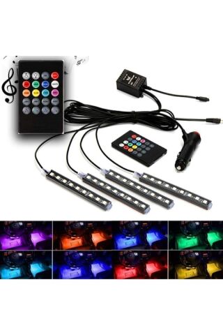 Araç Içi Aydınlatma Kumandalı Müziğe Duyarlı 12 Led Ayak Altı Led 7 Renk Rgb