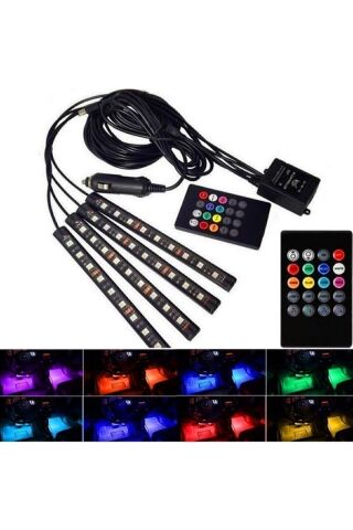 Araç Içi Aydınlatma Kumandalı Müziğe Duyarlı 12 Led Ayak Altı Led 7 Renk Rgb