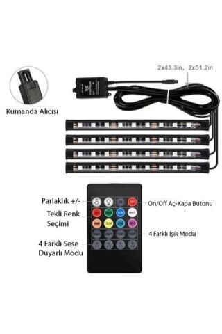 Araç Içi Aydınlatma Kumandalı Müziğe Duyarlı 12 Led Ayak Altı Led 7 Renk Rgb
