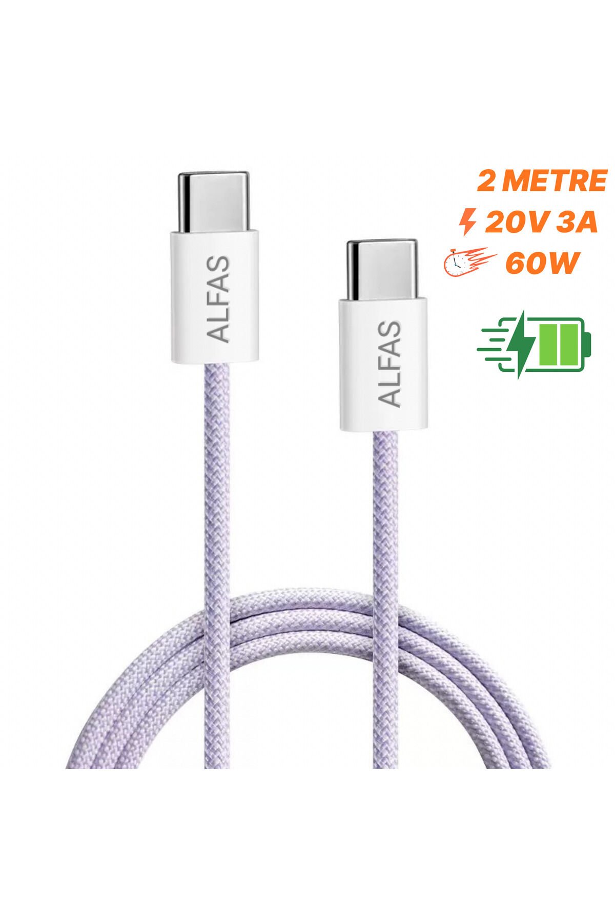 Type-C Şarj Kablosu 2m PD 60W 3A 1Gbps Hızlı Şarj & Data Transfer Usb-c Iphone Android Örgülü Kablo