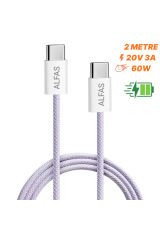 Type-C Şarj Kablosu 2m PD 60W 3A 1Gbps Hızlı Şarj & Data Transfer Usb-c Iphone Android Örgülü Kablo