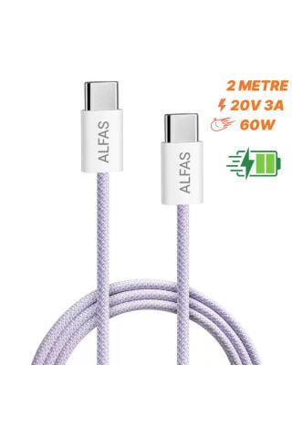 Type-C Şarj Kablosu 2m PD 60W 3A 1Gbps Hızlı Şarj & Data Transfer Usb-c Iphone Android Örgülü Kablo