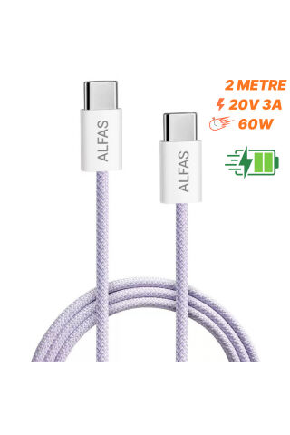 Type-C Şarj Kablosu 2m PD 60W 3A 1Gbps Hızlı Şarj & Data Transfer Usb-c Iphone Android Örgülü Kablo