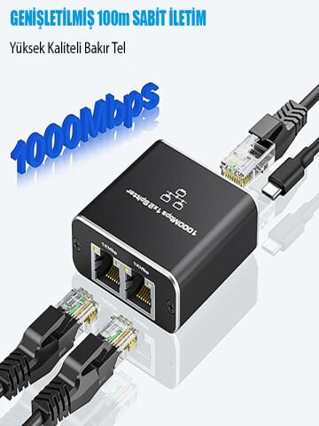 Ethernet Ayırıcı 1'i 2 Arada Çıkış Yüksek Hızlı 1000Mbps Cat5/5e/6/7/8 Kablo İçin Ayırıcı Adaptörü