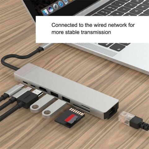 8 in 1 Type-c Hub 87W PD Hdmi Ethernet Typec Çoklayıcı Dönüştürücü Adaptör Vga Rj45 Macbook Laptop