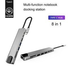 8 in 1 Type-c Hub 87W PD Hdmi Ethernet Typec Çoklayıcı Dönüştürücü Adaptör Vga Rj45 Macbook Laptop