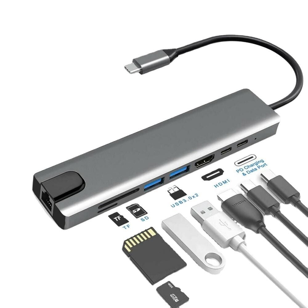 8 in 1 Type-c Hub 87W PD Hdmi Ethernet Typec Çoklayıcı Dönüştürücü Adaptör Vga Rj45 Macbook Laptop