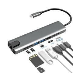 8 in 1 Type-c Hub 87W PD Hdmi Ethernet Typec Çoklayıcı Dönüştürücü Adaptör Vga Rj45 Macbook Laptop
