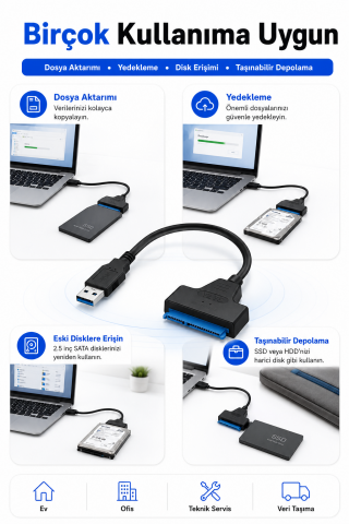 USB to Sata Usb 3.0 to Sata 22PIN 2,5 inç Adaptör HDD SSD Harici Sabit Disk Dönüştürücü Kablo