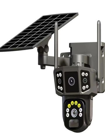 Solar Kamera Güneş Enerjili 1080p Full HD Çift Kameralı Extra Led Alarm Ses Akıllı Güvenlik Kamerası
