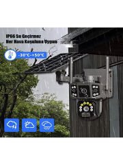 Solar Kamera Güneş Enerjili 1080p Full HD Çift Kameralı Extra Led Alarm Ses Akıllı Güvenlik Kamerası