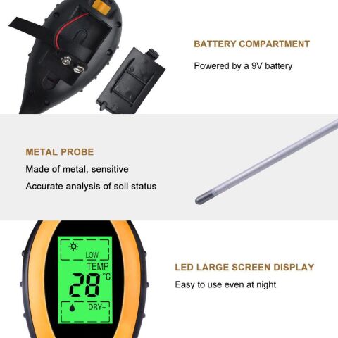 ALFA 4in1 Dijital Toprak Nem Ölçer PH Metre Sıcaklık Güneş Işığı Ölçer Higrometre Test Cihazı