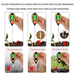 ALFA 4in1 Dijital Toprak Nem Ölçer PH Metre Sıcaklık Güneş Işığı Ölçer Higrometre Test Cihazı