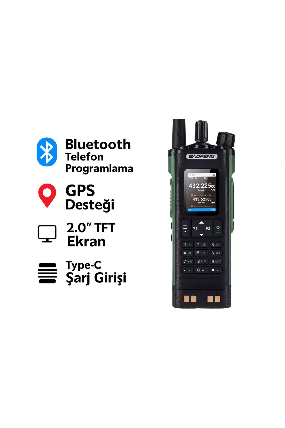 Boafeng Uv-32 Analog FM Çift Bant Dijital Ekran İki Yönlü Type-C Şarj GPS Uzun Menzilli Telsiz FM Radio