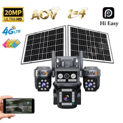 4G 4 Kameralı SIM Kartlı Elektriksiz Kablosuz Bahçe Depo Arazi İçin Çift Güneş Paneli Solar Kamera