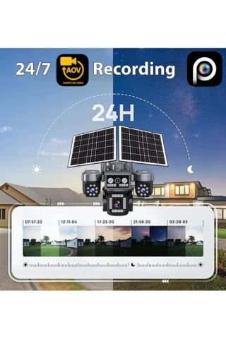 4G 4 Kameralı SIM Kartlı Elektriksiz Kablosuz Bahçe Depo Arazi İçin Çift Güneş Paneli Solar Kamera