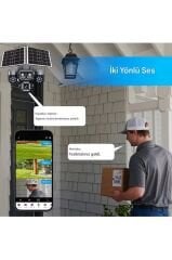 4G 4 Kameralı SIM Kartlı Elektriksiz Kablosuz Bahçe Depo Arazi İçin Çift Güneş Paneli Solar Kamera