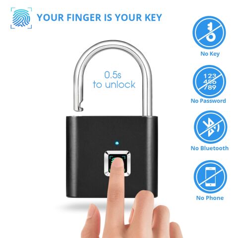 ﻿﻿Parmak izi Okuyucu Akıllı Smart Çelik Asma Kilit Siyah