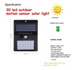 Solar Led Bahçe Duvar Lambası Sensörlü 30 Led