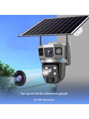 4G SIM Solar Panelli Güneş Enerjili Su Geçirmez 6MP 3 Kameralı Güvenlik Kamerası V380 Pro