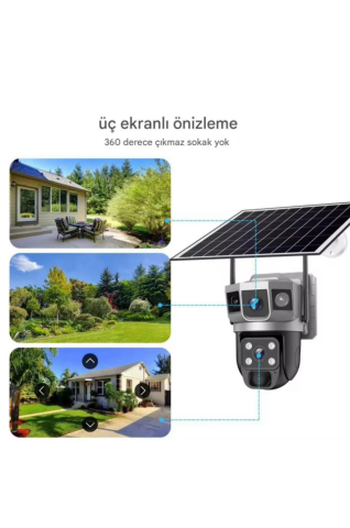 4G SIM Solar Panelli Güneş Enerjili Su Geçirmez 6MP 3 Kameralı Güvenlik Kamerası V380 Pro