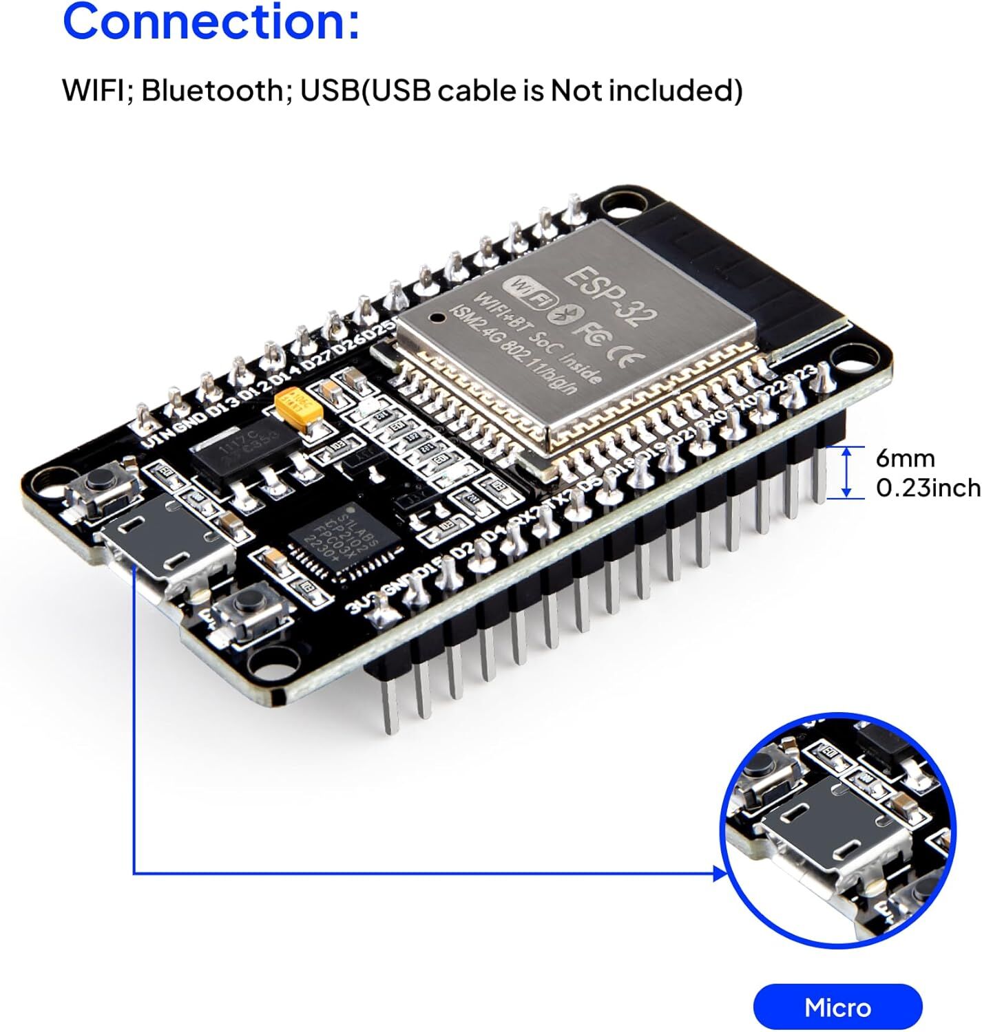 ESP32 Geliştirme Kartı Micro USB | Wifi Bluetooth Mikrodenetleyici, Düşük Güç Tüketimli IoT Modülü