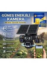 4G 4 Kameralı SIM Kart 1 Yıl 60 GB Kablosuz Bahçe Depo Arazi İçin Çift Güneş Paneli Solar Kamera