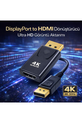 Ultra HD 4K DisplayPort to HDMI Dönüştürücü Adaptör Tak Çalıştır TV Monitör Projeksiyon