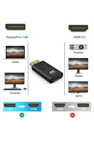 Ultra HD 4K DisplayPort to HDMI Dönüştürücü Adaptör Tak Çalıştır TV Monitör Projeksiyon