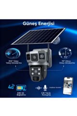 4G 1 Yıl 60 GB SIM Kartlı Güneş Enerjili 3 Kameralı 360° Döner Güvenlik Kamerası Bahçe Arazi