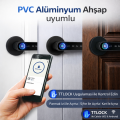 Şifreli Kartlı Telefondan Kontrol PVC Alüminyum Ahşap Uyumlu Parmak İzli Akıllı Kapı Kolu TT Lock