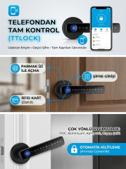 Şifreli Kartlı Telefondan Kontrol PVC Alüminyum Ahşap Uyumlu Parmak İzli Akıllı Kapı Kolu TT Lock