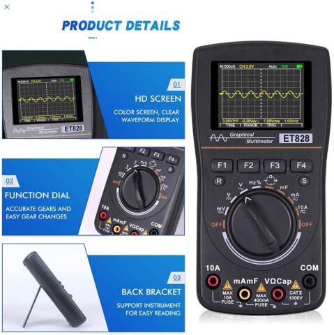 ALFA ET828 2 in 1 Osiloskop Multimetre 1 MHz AC DC Frekans Diyot 10 Dalga Grafik Depolama