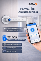 Şifreli Kartlı Telefondan Kontrol PVC Alüminyum Ahşap Uyumlu Parmak İzli Akıllı Kapı Kolu Gümüş