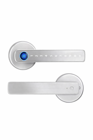 Şifreli Kartlı Telefondan Kontrol PVC Alüminyum Ahşap Uyumlu Parmak İzli Akıllı Kapı Kolu Gümüş