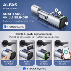 Parmak İzli Anahtarlı Kartlı ve Uzaktan Kontrollü Pvc Ahşap Aliminyüm Uyumlu Akıllı Kapı Kilidi Gümüş